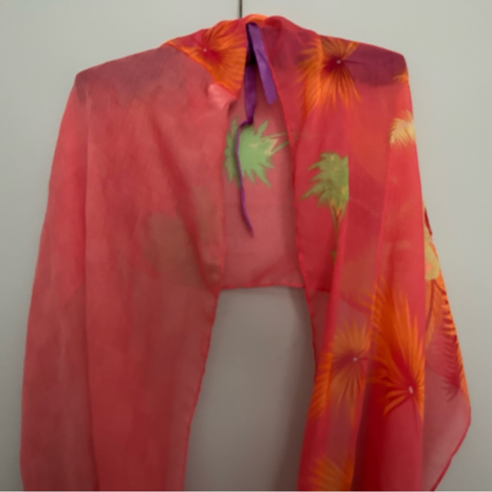 Coral peach long print scarf - Picture 7 of 7